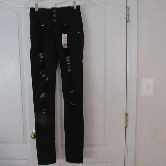 NWT HECTIK NATALIA Distressed Black Skinny Jeans 0 - Picture 1 of 6